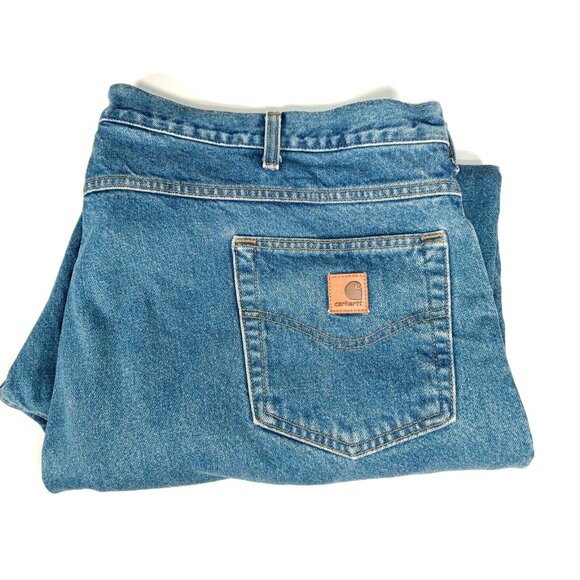 Carhartt Jeans Mens 46 Blue Denim Relaxed Fit Cotton Work Pants B17 Workwear - Picture 1 of 9